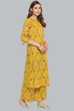 Yellow Cotton Ikkat Kurta With Palazzo - Style Like A Diva