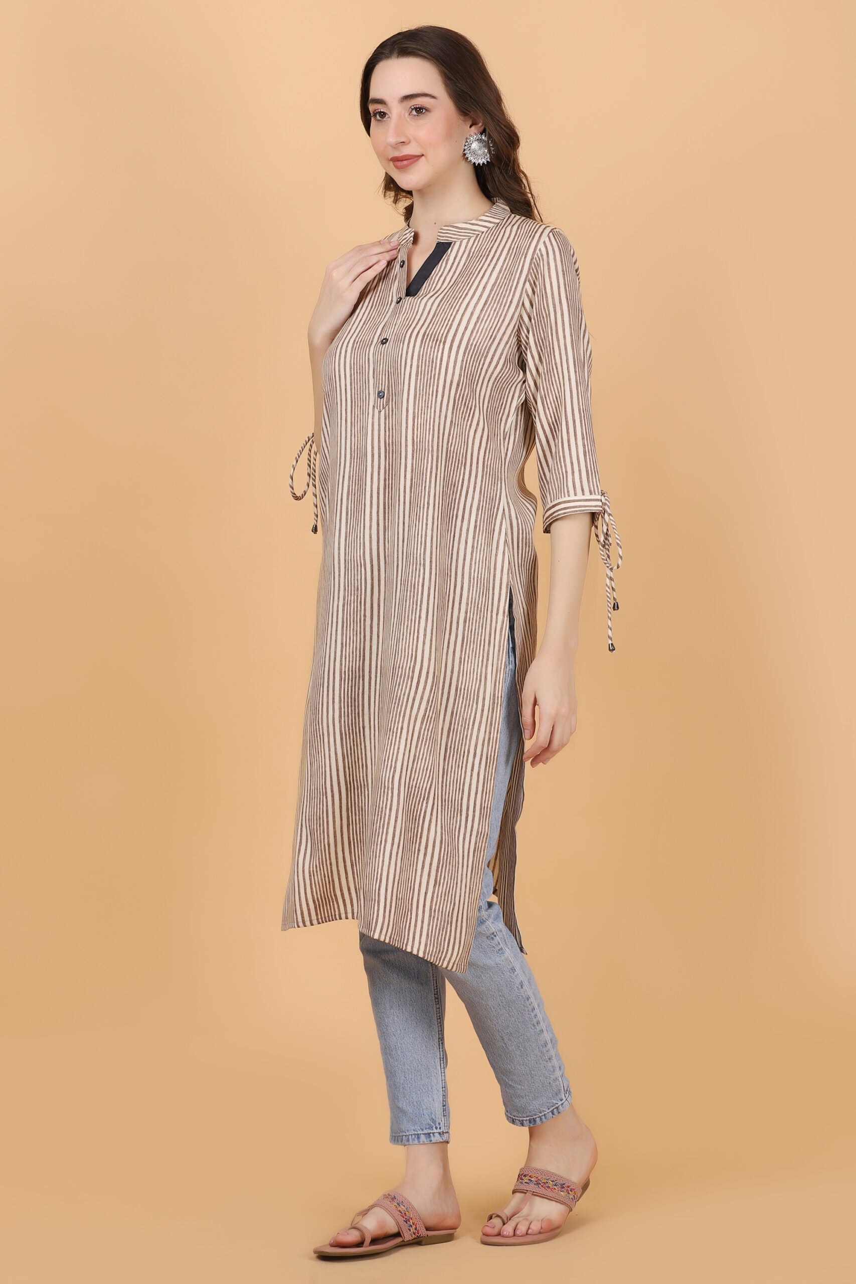 white and blue printed lining georgette kurti | Simple kurti designs,  Simple kurta designs, Sleeves designs for dresses
