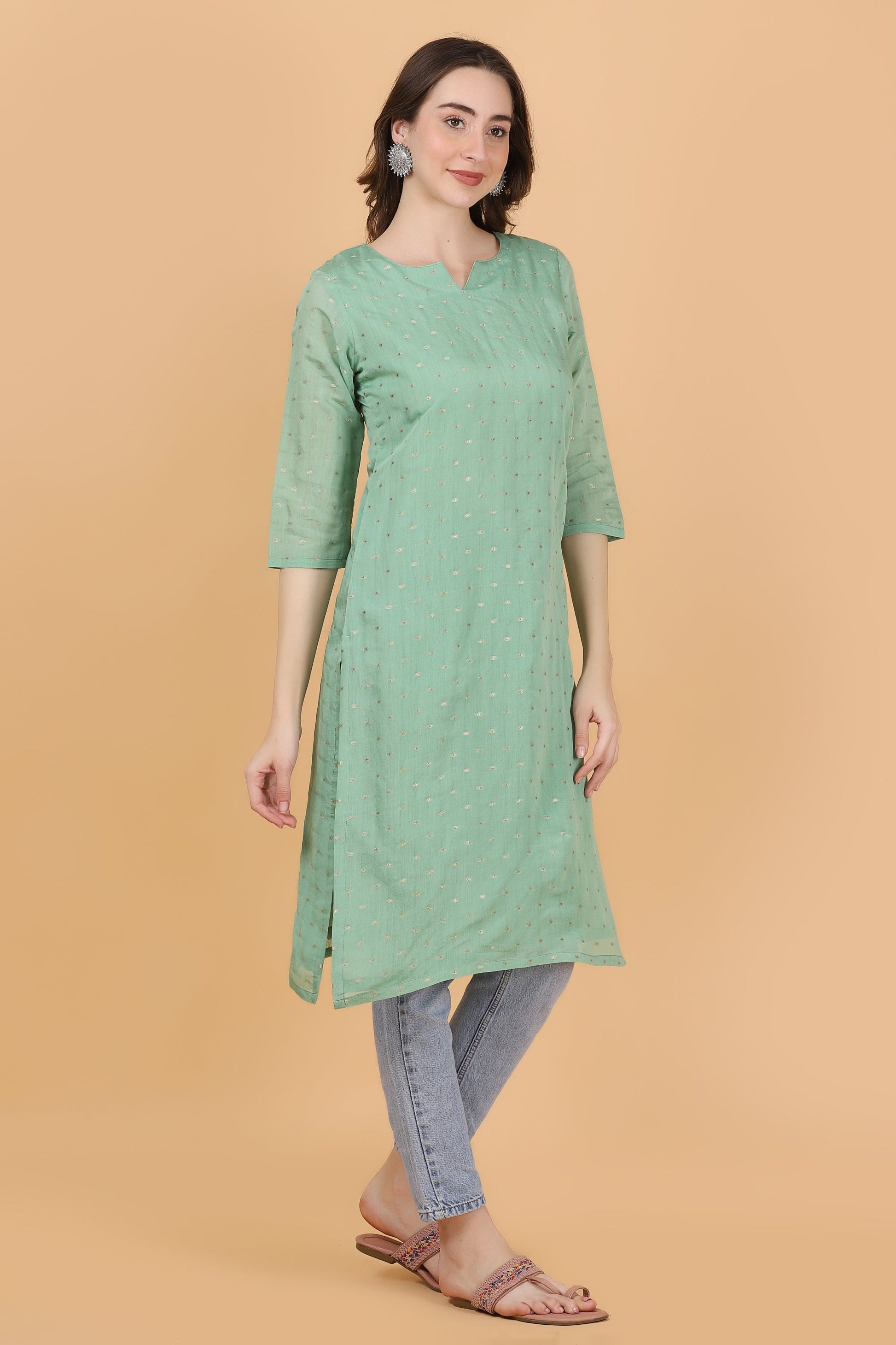 Green Jacquard Weave Kurti