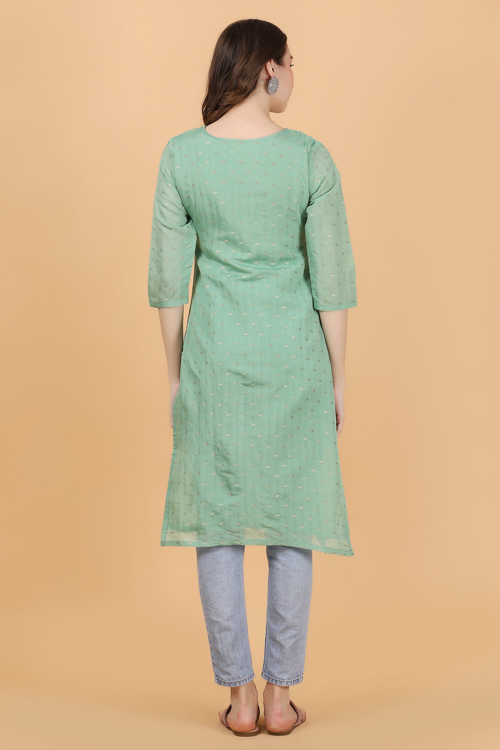 Green Jacquard Weave Kurti