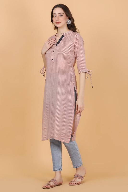 PINK STRIPES Chanderi Jacquard Fabric Kurti One Piece Comfortable Summer Wear - Style Like A Diva